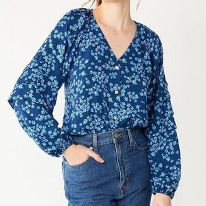 Draper James RSVP Floral Button Body Suit Ruffle‎ Sleeve Boho Prairie Medium